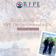 A collage of Washington DC Tidal basin, line drawing of Capitol Hill, and postcard image of RIPE's Trey Cooke and Reece Langley. This is the cover image for RIPE's blog "Boots in the Dirt: RIPE On the Ground in DC."
