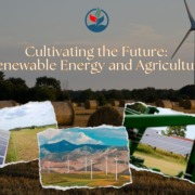 A collage of renewable energy on farmland with text that reads 'Cultivating the Future: Renewable Energy and Agriculture."